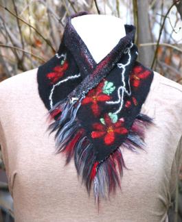 Black mini scarf with red poinsettia 